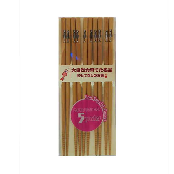 BAMBOO CHOPSTICK CARBONIZED, ROUND, WITH FISH DESIGN 23.5CM, 5PRS
